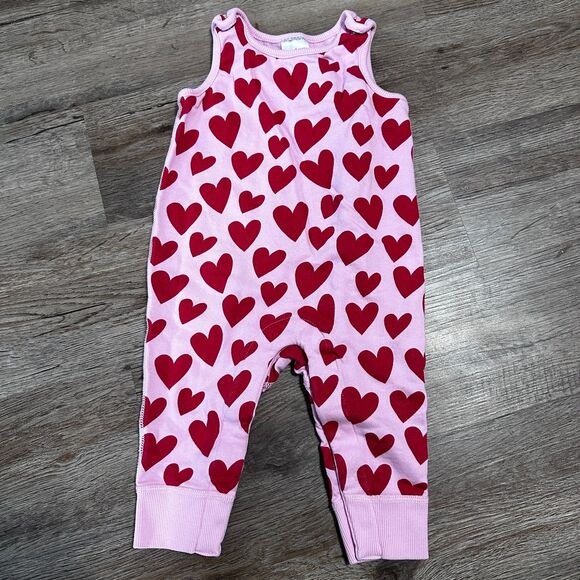 Hanna Andersson Other - Hanna Andersson Girls 75cm 12-18 Months Romper Valentines Pink Hearts Sleeveless